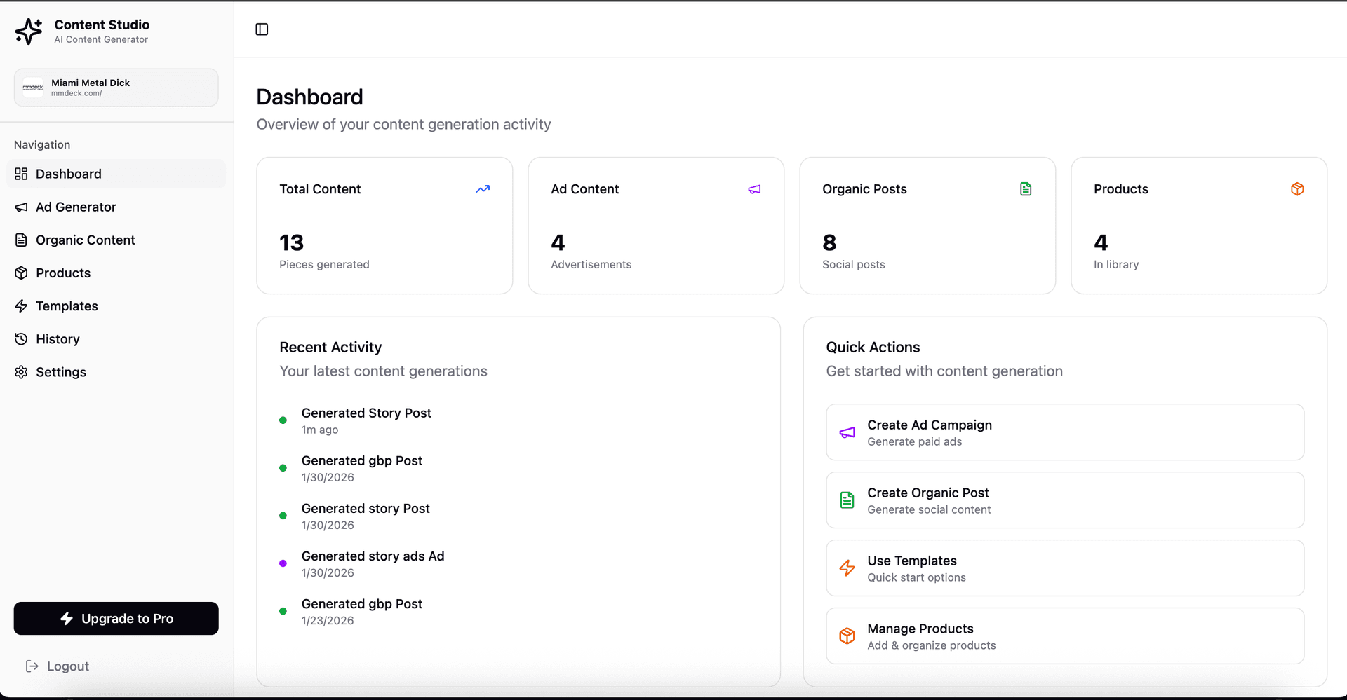 Content Studio Dashboard